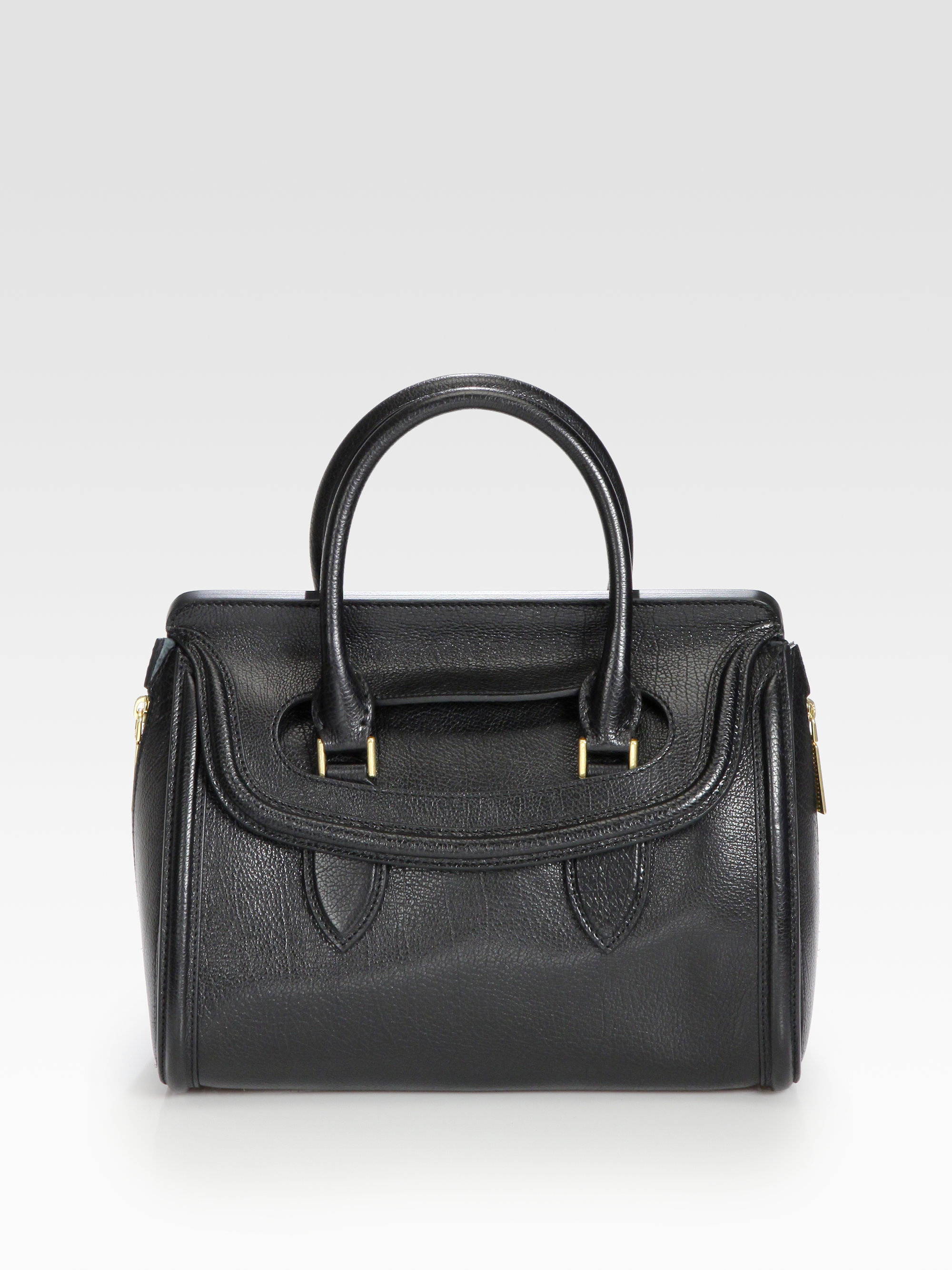Alexander Mcqueen Small Pebblegrain Leather Top Handle Bag in Black | Lyst
