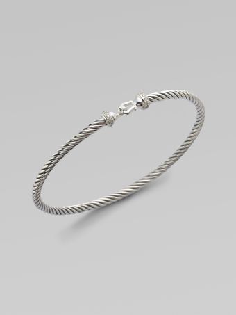 David Yurman Diamond Sterling Silver Petite Buckle Bracelet - Lyst