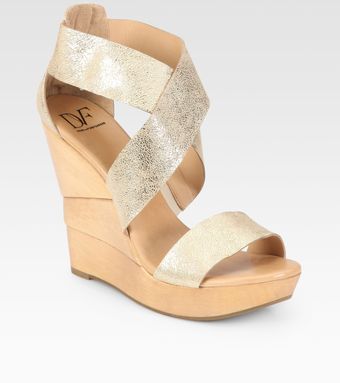 Diane Von Furstenberg Opal Metallic Leather Sculpted Wedge Sandals - Lyst