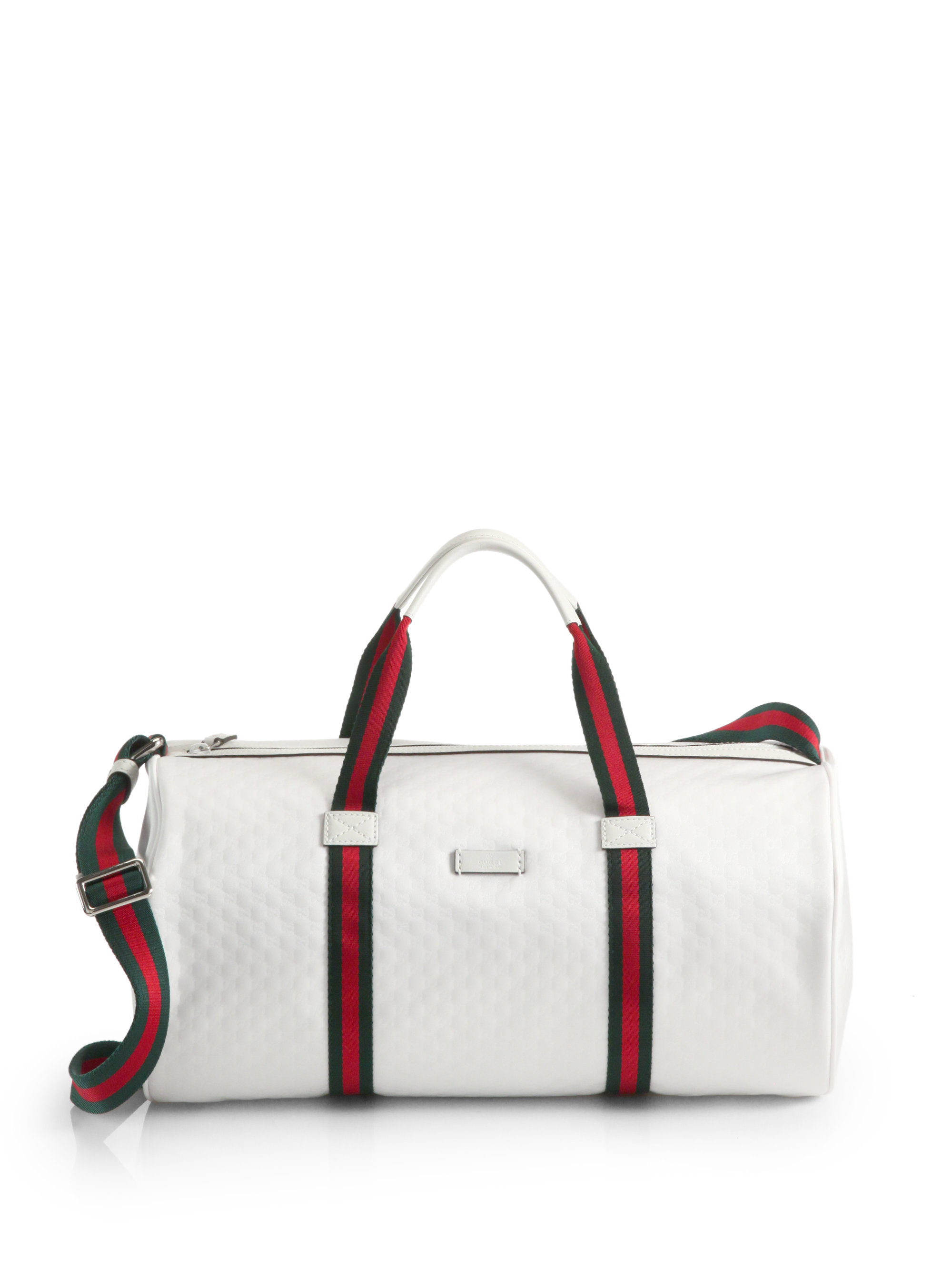 Gucci Leathertrimmed Logoembossed Nylon Duffel Bag in White for Men | Lyst