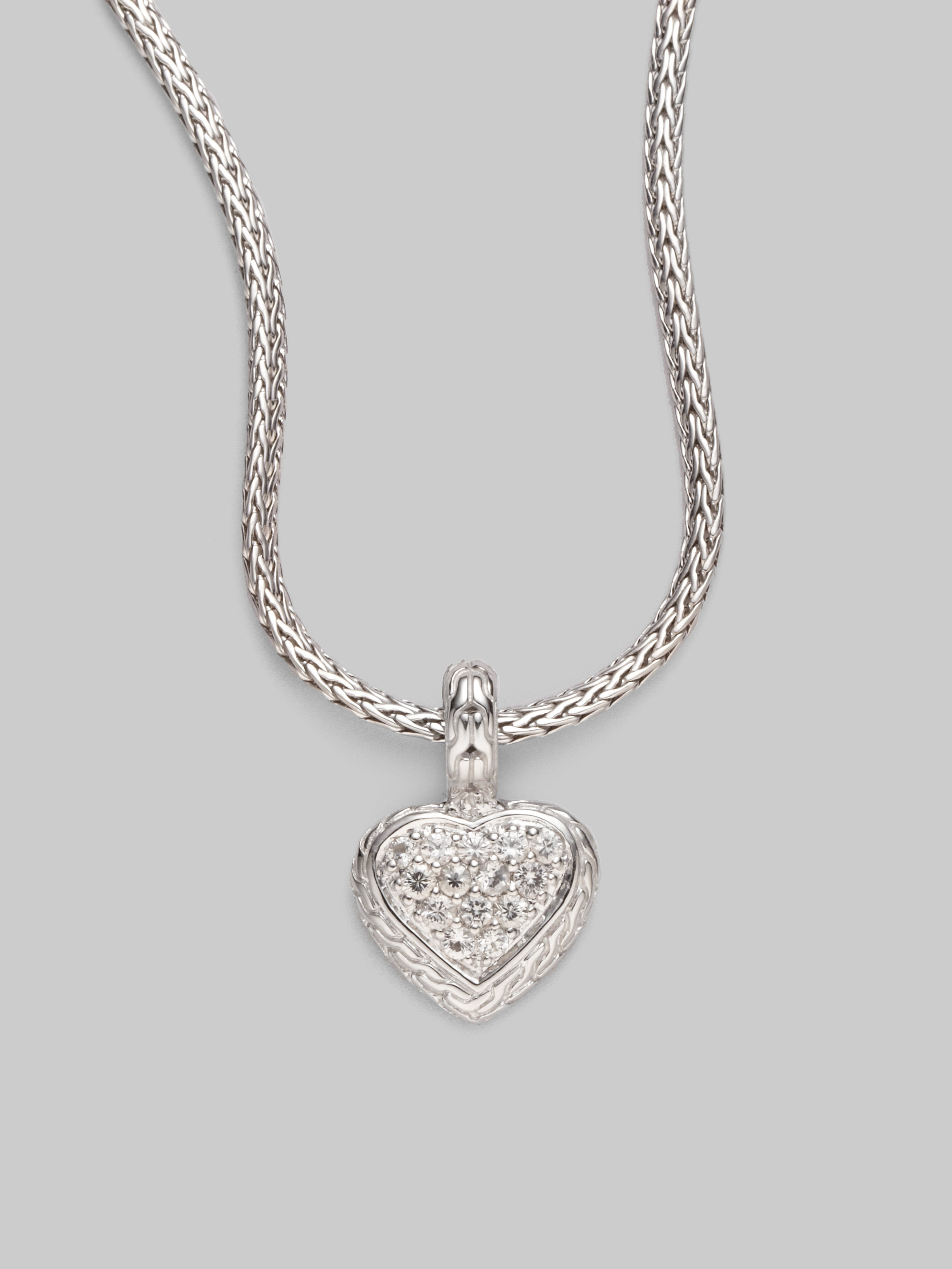 John Hardy White Sapphire Sterling Silver Small Heart Pendant Necklace