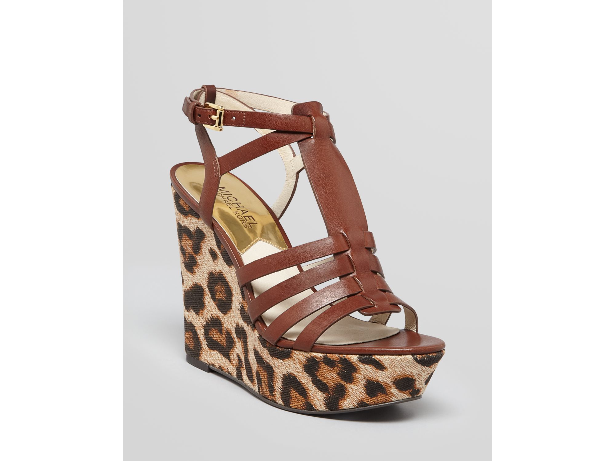 ... Kors Platform Wedge Sandals Georgie Leopard Print in Animal (luggage