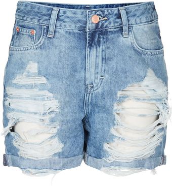 Moto Ripped Denim Boy Shorts - Lyst