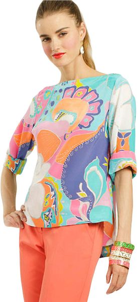 Trina Turk Silk Floral Print Highlow Top - Lyst