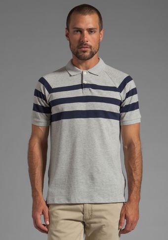 Vince Pique Striped Polo in Heather Steel - Lyst