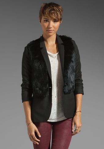 Elizabeth And James Fur Double Rex Blazer in Black - Lyst