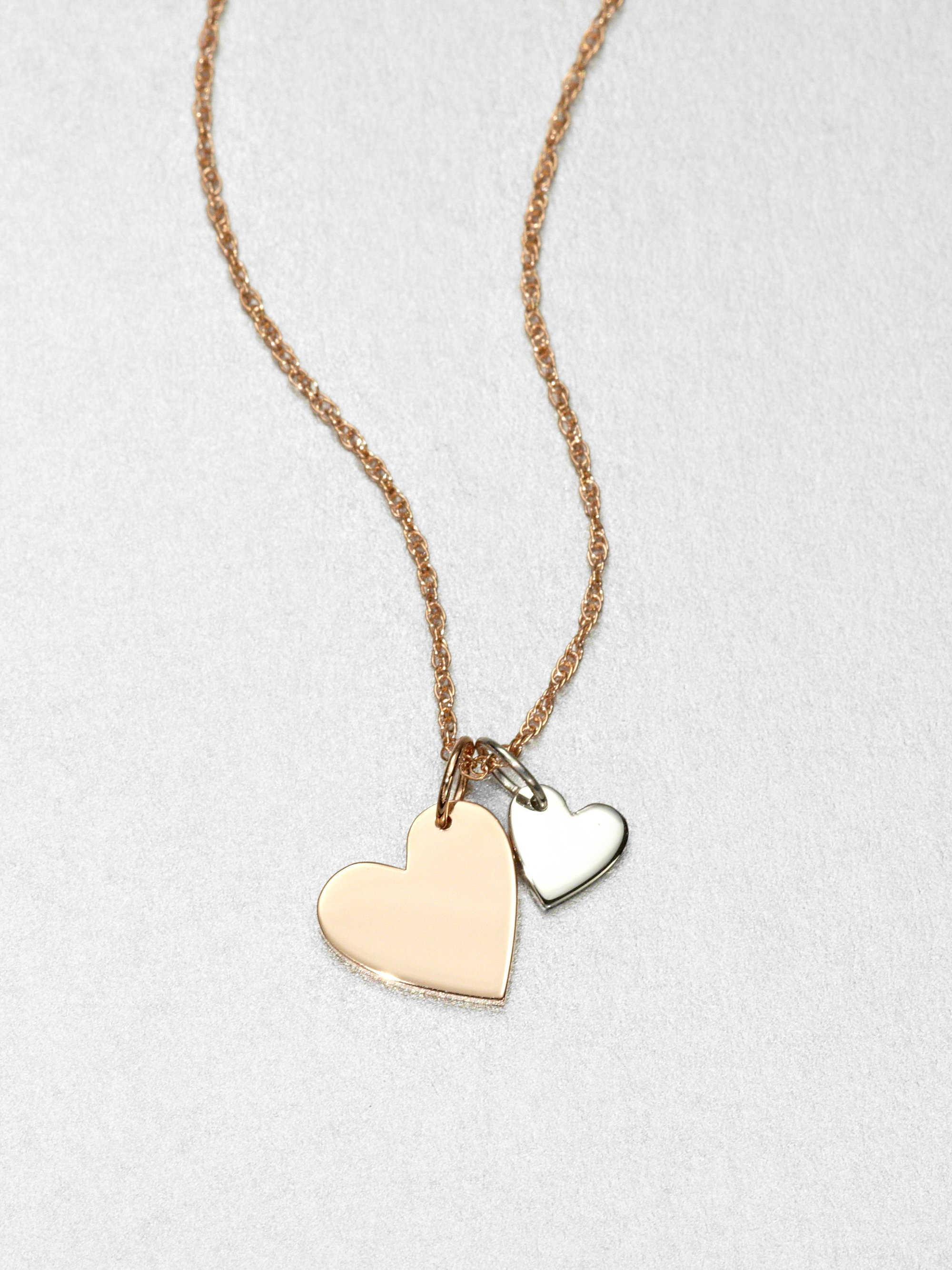 Jennifer Zeuner Sterling Silver Double Heart Necklace in Gold (rose gold-silver) | Lyst