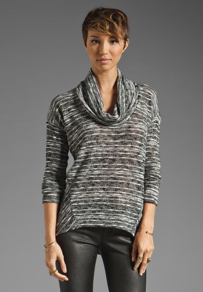 Splendid Norwegian Slub Loose Knit Turtleneck Sweater In Pepper In Gray Black And White Lyst 4957