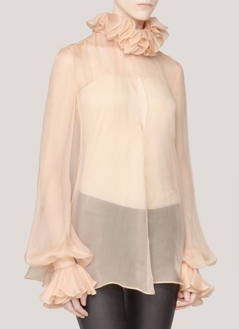 Alexander McQueen Ruffledetail Silkchiffon Blouse - Lyst