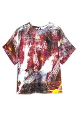 Dolce & Gabbana Red Paint Print Brocade Tee