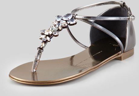 Giuseppe Zanotti Jeweled Thong Sandal Pewter in Silver (PEWTER) | Lyst