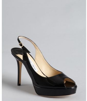 Jimmy Choo Black Patent Leather Peep Toe Slingback Moon Pumps - Lyst