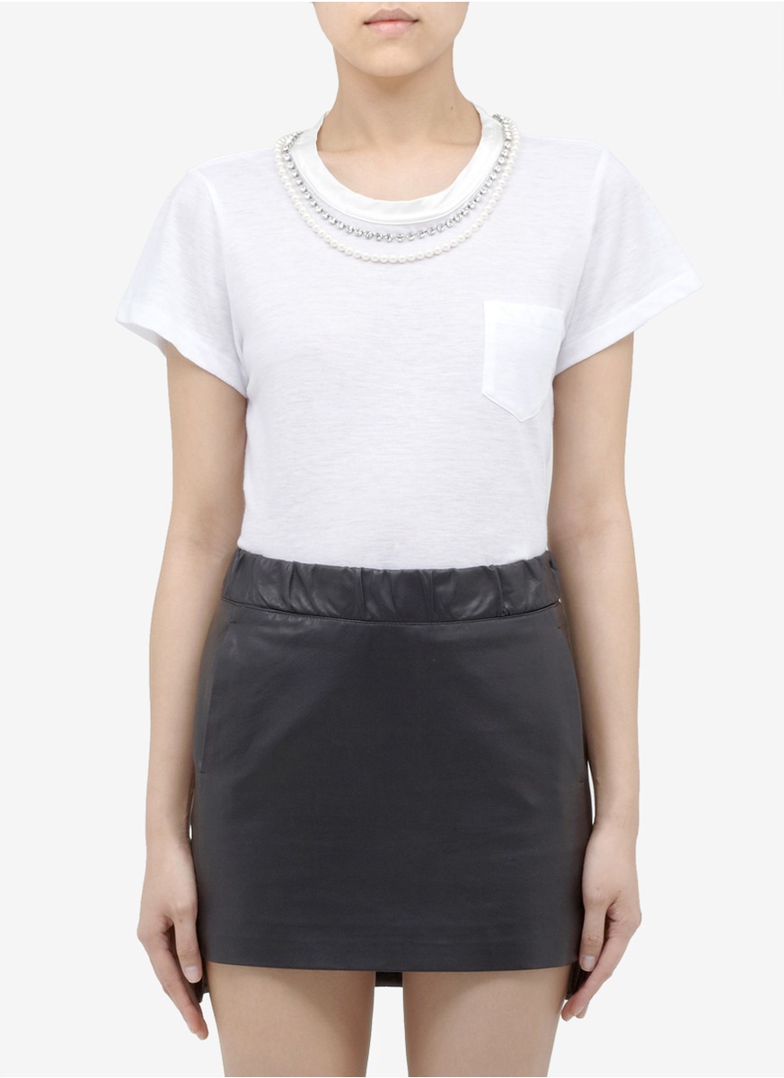 Sacai Embellished Neckline Tshirt in White | Lyst