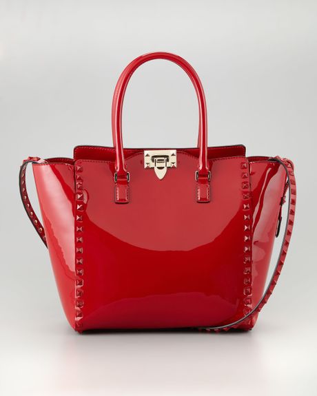 Valentino Punkouture Studded Patent Tote Bag Red in Red | Lyst