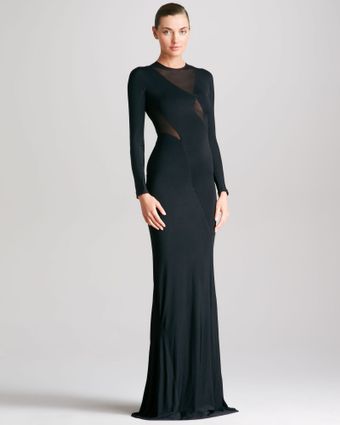 Donna Karan New York Sheerinset Longsleeve Evening Gown - Lyst