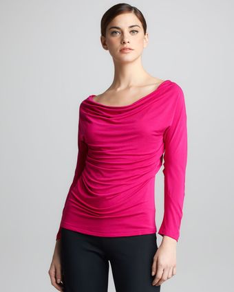 Donna Karan New York Jersey Draped Top Shocking - Lyst