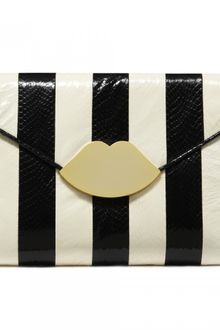 Lulu Guinness Black and White Stripe Snakeskin Small Envelope Clutch - Lyst