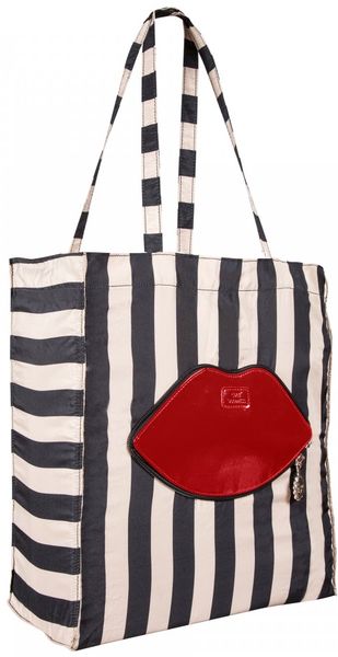Lulu Guinness Striped Foldaway Red Lips Tote - Lyst