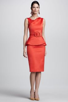 Oscar de la Renta Jewl Neck Slim Dress with Belt - Lyst