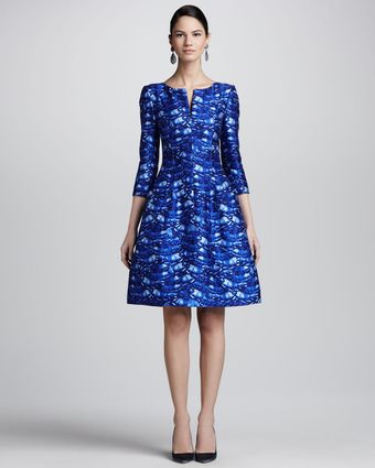 Oscar de la Renta Darted Featherprint Dress - Lyst
