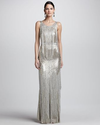 Oscar de la Renta Beadfringe Sleeveless Column Gown - Lyst