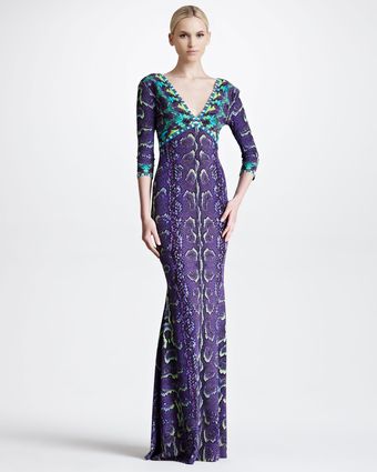 Roberto Cavalli Threequartersleeve Snakeprint Gown - Lyst