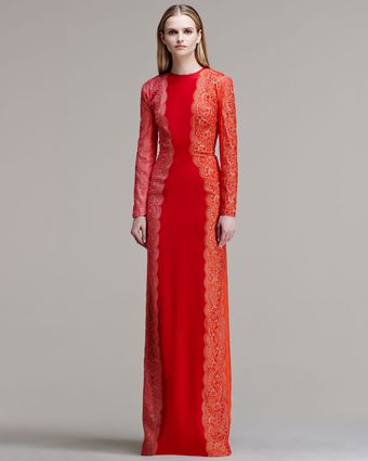 Stella McCartney Scalloppanel Lace Longsleeve Gown - Lyst