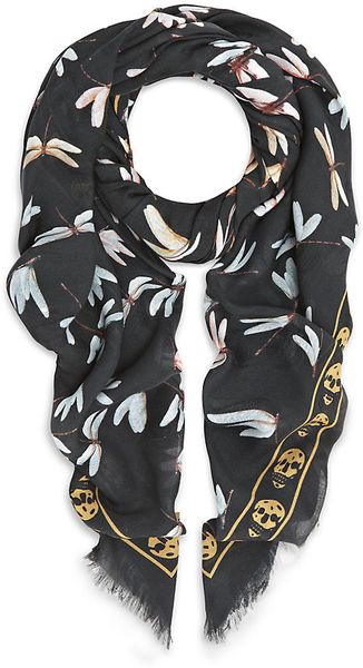 Alexander McQueen Dragonflies and Skull Pashmina - Lyst
