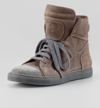Brunello Cucinelli Suede Beadedtoe Hightop Sneaker - Lyst