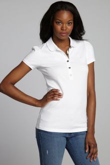 Burberry White Cotton Blended Pique Nova Check Trim Polo Shirt - Lyst