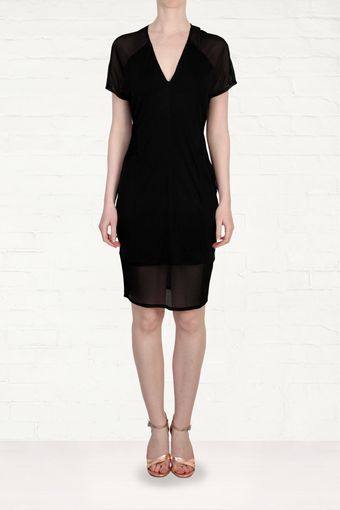 Helmut Lang Helmut Lang Black Sheer Chiffon and Jersey Dress - Lyst
