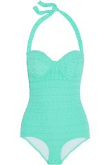 Oscar de la Renta Cloqué Underwired Halterneck Swimsuit
