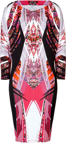 Roberto Cavalli Printed Dress in Redblackmulti - Lyst