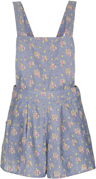 Topshop Floral Chambray Playsuit - Lyst