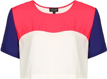 Topshop Crop Colourblock Tee - Lyst