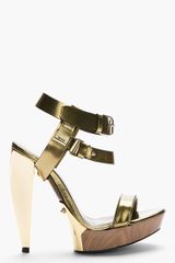 Lanvin Gold Leather Sculptedheel Sandals