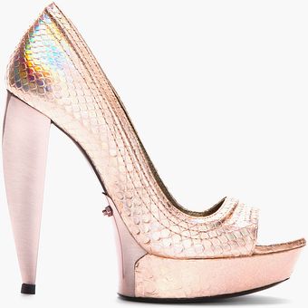 Lanvin Pink Leather Hologram Peep Toe Pumps - Lyst