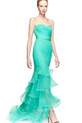 Oscar de la Renta Sweetheart Draped Bodice Gown with Ruffle Hem