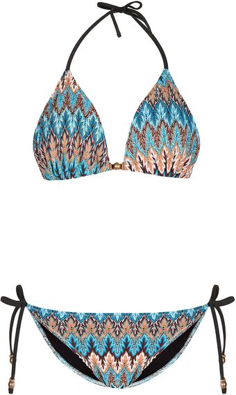Topshop Azure Stripe Triangle Bikini - Lyst