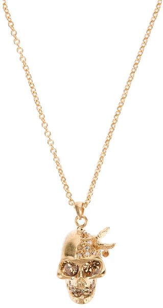Alexander McQueen Embellished Skull Necklace - Lyst