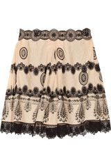 Anna Sui Laceappliquéd Printed Cotton and Silkblend Jacquard Skirt