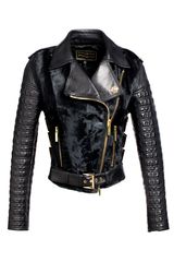 Fausto Puglisi Studded Biker Jacket with Xiangao Fur