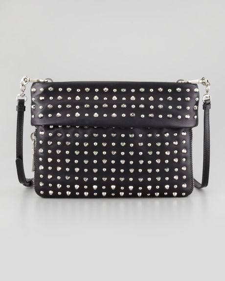 Prada Soft Calf Studded Crossbody Bag in Black