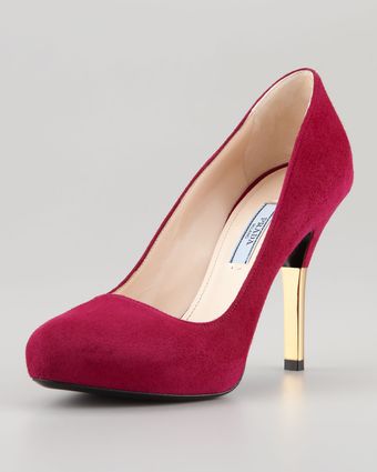 Prada Suede Metallic Heel Pump - Lyst