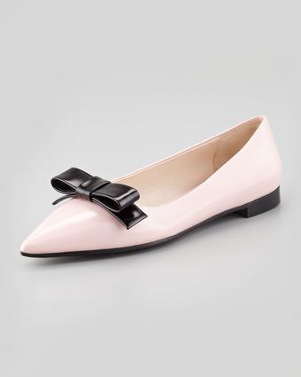 Prada Bicolor Pointedtoe Bow Flat - Lyst