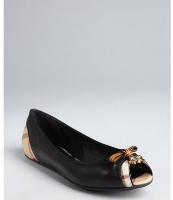Burberry Black Leather and Nova Coated Canvas Peep Toe Flats - Lyst