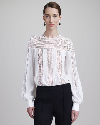 Oscar de la Renta Cutout Jewelneck Blouse - Lyst