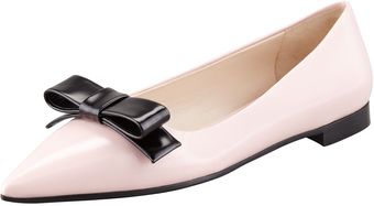 Prada Bicolor Pointed Toe Bow Flat Pink Black - Lyst