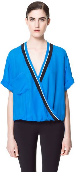 Zara Tricolor Cross Over Blouse - Lyst