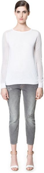 Zara Sweater with Openwork Sleeves - Lyst